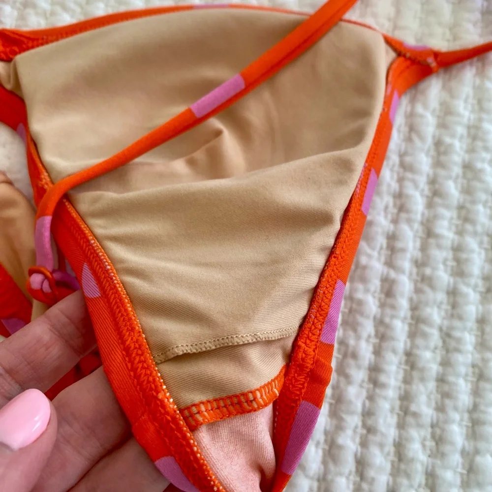 J. Crew Bikini, Orangey Red with Pink Polka Dots, Size Small - Picture 5 of 5